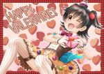  1girl ;d akagi_miria bangs bead_bracelet beads black_hair blush box bracelet brown_eyes commentary_request dark_skin eyebrows_visible_through_hair food_themed_clothes food_themed_hair_ornament gift gift_box gloves hair_between_eyes hair_ornament happy_valentine heart-shaped_box holding holding_gift idolmaster idolmaster_cinderella_girls jewelry one_eye_closed open_mouth puffy_short_sleeves puffy_sleeves regular_mow ribbed_legwear shirt short_sleeves smile solo strawberry_hair_ornament thigh-highs two_side_up white_gloves white_legwear white_shirt 