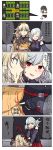  blonde_hair choker crowbar detached_sleeves eating food fork girls_frontline green_eyes hand_on_another&#039;s_shoulder highres plate poking red_eyes ribbon ribbon_choker s.a.t.8_(girls_frontline) silver_hair spas-12_(girls_frontline) tagme translation_request xiu_jiayihuizi 