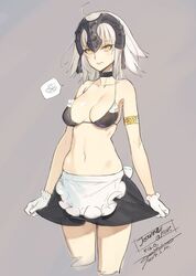  1girl ahoge alternate_costume armlet breasts choker commentary_request enmaided fate/grand_order fate_(series) gloves headpiece jeanne_d&#039;arc_(alter)_(fate) jeanne_d&#039;arc_(fate)_(all) maid medium_breasts navel ooyari_ashito short_hair silver_hair sketch solo spoken_squiggle squiggle white_gloves yellow_eyes 