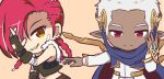  1boy 1girl bandage blonde_hair cape character_request commentary_request elf long_hair maplestory nekono_rin open_mouth pointy_ears red_eyes short_hair white_hair yellow_eyes 