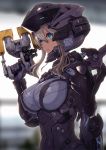  1girl 2d armor blonde_hair breasts dead_space gun helmet large_breasts plasma_cutter power_armor short_hair solo weapon 