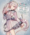  1girl blue_eyes commentary_request ecru english happy_birthday one_eye_closed rwby scar scar_across_eye solo translation_request weiss_schnee white_hair 