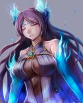  1girl breasts closed_eyes collarbone dress fire highres kagutsuchi_(xenoblade) long_hair medium_breasts purple_hair solo tomoichi xenoblade xenoblade_2 