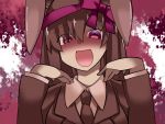  1girl animal_ears blazer bow chocolate commentary_request dress_shirt hair_ribbon hammer_(sunset_beach) jacket looking_at_viewer necktie open_mouth rabbit_ears red_eyes reisen_udongein_inaba ribbon shirt smile solo touhou upper_body valentine 