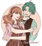  1boy 1girl alm_(fire_emblem) artist_request celica_(fire_emblem) couple dress fire_emblem fire_emblem_echoes:_mou_hitori_no_eiyuuou green_eyes green_hair highres long_hair open_mouth red_eyes redhead smile 