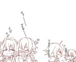  1boy 3girls ahoge artoria_pendragon_(all) astolfo_(fate) bespectacled breath chibi closed_eyes dual_persona eating fang fate/apocrypha fate/grand_order fate_(series) glasses heart heart_in_mouth jeanne_d&#039;arc_(alter)_(fate) jeanne_d&#039;arc_(fate) jeanne_d&#039;arc_(fate)_(all) long_braid long_hair looking_at_another monochrome multiple_girls open_mouth punio saber_alter selfcest semi-rimless_eyewear short_hair smirk translation_request trap under-rim_eyewear white_background yuri 