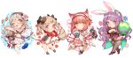  4girls animal_ears bikini blonde_hair breasts bunnysuit camilla_(fire_emblem_if) cat_ears chibi egg elise_(fire_emblem_if) female_my_unit_(fire_emblem_if) fire_emblem fire_emblem_heroes fire_emblem_if flower hair_over_one_eye halloween large_breasts long_hair looking_at_viewer multiple_girls my_unit_(fire_emblem_if) navel nekomata pink_hair pointy_ears purple_hair rabbit_ears red_eyes sakura_(fire_emblem_if) short_hair siblings simple_background sisters smile swimsuit tiara very_long_hair violet_eyes wavy_hair white_hair zuizi 