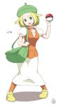  1girl bag bel_(pokemon) beret blonde_hair breasts collarbone commentary_request dress green_eyes green_hat gundam00uc handbag hat highres medium_hair open_mouth pokemon pokemon_(game) pokemon_bw solo 