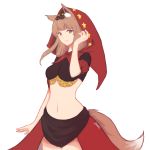 1girl animal_ears breasts brown_hair cosplay ddrake13 holo hood looking_at_viewer navel odin_sphere puffy_sleeves red_hood short_sleeves simple_background solo spice_and_wolf star tagme tail velvet_(odin_sphere) velvet_(odin_sphere)_(cosplay) white_background wolf_ears wolf_tail 