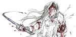 1girl alternate_costume alternate_hairstyle arror blood blood_on_face blood_splatter blood_stain bloody_weapon coat gmgt_(gggggg3) injury kantai_collection katana missing_limb solo sword torn_clothes weapon zuikaku_(kantai_collection) 