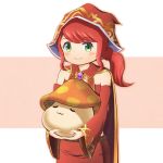  1girl artist_request blush cape capelet commentary_request green_eyes holding looking_at_viewer maplestory oz_(maplestory) red_cape redhead simple_background smile standing 
