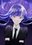  androgynous bangs blue_eyes blue_hair blunt_bangs elbow_gloves gem_uniform_(houseki_no_kuni) gloves hime_cut houseki_no_kuni lapis_lazuli_(houseki_no_kuni) long_hair looking_at_viewer necktie smile solo upper_body 