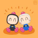  2boys black_bomberman blush_stickers bomberman closed_eyes happy ho_o_non hudson_soft konami no_humans no_mouth orange_background pixiv robot white_bomberman 