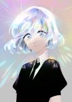  androgynous diamond_(houseki_no_kuni) gem_uniform_(houseki_no_kuni) houseki_no_kuni looking_at_viewer multicolored multicolored_eyes multicolored_hair necktie rainbow_eyes rainbow_hair short_hair solo sparkle upper_body 