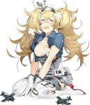  1girl akira_(kadokawa) blonde_hair blue_eyes breasts burnt_clothes gambier_bay_(kantai_collection) gloves kantai_collection large_breasts long_hair lowres official_art open_mouth solo torn_clothes transparent_background white_gloves 