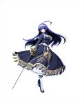  1girl ahoge blazblue:_cross_tag_battle blue_eyes blue_hair dress hairband high_heels huge_ahoge long_hair official_art orie_(under_night_in-birth) rapier solo sword under_night_in-birth very_long_hair weapon white_legwear 