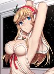  1girl armpits arms_up bangs blonde_hair blue_eyes breasts cleavage commentary_request eyebrows_visible_through_hair highres ivlish_(star_ocean) large_breasts long_hair sblack solo standing star_ocean 