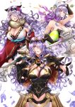  1girl animal_ears armor axe breasts camilla_(fire_emblem_if) cleavage easter_egg egg fire_emblem fire_emblem_heroes fire_emblem_if fire_emblem_musou flower hair_flower hair_ornament japanese_clothes kimono long_hair looking_at_viewer multiple_persona purple_hair rabbit_ears smile tiara very_long_hair wani_(fadgrith) 