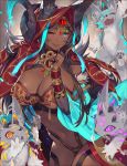  1girl :p aemochi animal animal_ears aqua_eyes blush breasts bridal_gauntlets cleavage dark_skin fate/grand_order fate_(series) horns index_finger_raised large_breasts long_hair looking_at_viewer one_eye_closed purple_hair queen_of_sheba_(fate/grand_order) smile solo tongue tongue_out 