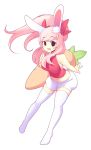  1girl absurdres animal_ears black_eyes bunny_tail carrot fiz_(fizintine) fizinite fizintine highres long_hair navel open_mouth original pink_hair rabbit_ears solo tail white_background white_legwear 