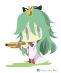  1girl alternate_costume artist_name blue_eyes chameleon_man_(three) chibi full_body green_hair hair_ornament japanese_clothes kantai_collection long_hair no_mouth simple_background solo white_background yamakaze_(kantai_collection) 