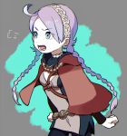  ahoge alternate_hair_color blue_eyes braid cloak eponine_(fire_emblem_if) fire_emblem fire_emblem_if mari_mokomo purple_hair twin_braids 