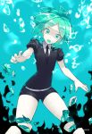  androgynous aqua_eyes aqua_hair broken colored_eyelashes gem gem_uniform_(houseki_no_kuni) green_eyes green_hair houseki_no_kuni missing_limb mujun_atama necktie phosphophyllite scared short_hair shorts solo sparkle underwater 