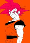  1boy dougi dragon_ball dragon_ball_super dragon_ball_z_kami_to_kami dragonball_z expressionless frown highres looking_at_viewer male_focus orange_background red_eyes redhead serious simple_background son_gokuu spiky_hair super_saiyan_god 