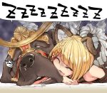  1girl animal animal_ears blonde_hair braid dog dog_ears drooling erun_(granblue_fantasy) eyebrows_visible_through_hair garjana granblue_fantasy hakui_ami open_mouth rope saliva shimenawa short_hair sleeping snot vajra_(granblue_fantasy) zzz 