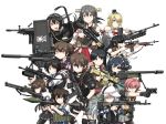  6+girls aiming black_hair blonde_hair brown_hair camouflage camouflage_jacket ear_protection gun handgun haruna_(kantai_collection) hatsuzuki_(kantai_collection) headgear headphones hibiki_(kantai_collection) highres kaga_(kantai_collection) kako_(kantai_collection) kantai_collection kinu_(kantai_collection) long_hair maaranto miyuki_(kantai_collection) mogami_(kantai_collection) multiple_girls nagato_(kantai_collection) pistol remodel_(kantai_collection) rifle rocket_launcher rpg school_uniform serafuku shigure_(kantai_collection) short_hair shouhou_(kantai_collection) simple_background sniper_rifle sniper_scope souryuu_(kantai_collection) upper_body verniy_(kantai_collection) vest warspite_(kantai_collection) weapon weapon_request white_background 