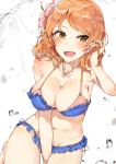  1girl absurdres bikini blush breasts brown_eyes cleavage flower hair_flower hair_ornament highres houjou_karen idolmaster idolmaster_cinderella_girls jewelry long_hair looking_at_viewer medium_breasts necklace open_mouth orange_hair smile solo swimsuit tuxedo_de_cat water white_background 