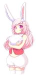  1girl absurdres animal_ears culottes fiz_(fizintine) fizintine highres long_hair looking_at_viewer navel original pink_hair rabbit_ears smile solo stuffed_toy violet_eyes white_background white_legwear 