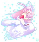  1girl absurdres animal_ears bag bunny_tail fiz_(fizintine) fizintine healing highres long_hair open_mouth original pink_hair rabbit_ears shoes signature solo tail teeth violet_eyes 