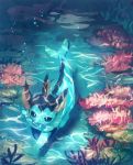  air_bubble artist_name blue_eyes bubble coral day diving from_above highres looking_up manino_(mofuritaionaka) no_humans pokemon pokemon_(creature) underwater vaporeon 