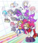  +_+ 6+girls alice_margatroid alice_margatroid_(pc-98) angel_wings apron aqua_hair ascot bat_ears bat_wings blonde_hair blue_eyes blue_hair blush_stickers book bow capelet chamaji character_request collared_shirt commentary_request fairy_wings flying frills grid_background hair_bobbles hair_ornament hairband hand_to_own_mouth hat hat_bow hat_ribbon highres hug hug_from_behind long_hair long_sleeves luggage luize mai_(touhou) maid maid_apron maid_headdress mary_janes multiple_girls mystic_square neck_ribbon one_eye_closed pink_eyes pink_hair pom_pom_(clothes) red_sclera redhead ribbon round_teeth sara_(touhou) shawl shinki shirt shoes short_hair short_sleeves side_ponytail skirt skirt_set smile socks suitcase teeth touhou touhou_(pc-98) twitter_username violet_eyes wide_sleeves wings yellow_eyes yuki_(touhou) yumeko 