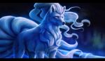  2016 alolan_ninetales blue chiakiro letterboxed multiple_tails night night_sky ninetales no_humans pokemon pokemon_(creature) pokemon_(game) pokemon_sm realistic signature sky solo star_(sky) tail 