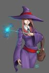  1girl casting_spell ehon-metal eyes fan hat highres little_witch_academia luna_nova_school_uniform mushroom pale_skin pink_hair red_eyes sucy_manbavaran wand witch witch_hat 