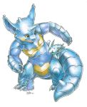  2015 endivinity horn nidoqueen nidoran no_humans pokemon pokemon_(creature) pokemon_(game) pokemon_rgby realistic signature simple_background traditional_media white_background 