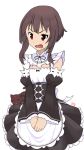  alternate_costume apron artist_request black_hair chomusuke dress enmaided frills kono_subarashii_sekai_ni_shukufuku_wo! maid maid_apron maid_headdress megumin puffy_sleeves re:zero_kara_hajimeru_isekai_seikatsu red_dress rem_(re:zero)_(cosplay) source_request waist_apron 