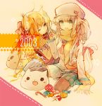  2003 48mins animal_ears candy cat_ears food hat one_eye_closed thigh-highs traditional_media watercolor_(medium) zettai_ryouiki 