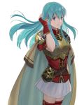  1girl aqua_hair armor artist_request blue_eyes blue_hair cape eirika fire_emblem fire_emblem:_seima_no_kouseki fire_emblem_heroes gloves long_hair looking_at_viewer skirt smile solo thigh-highs 