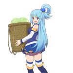  1girl aqua_(konosuba) blue_eyes blue_footwear blue_hair blue_legwear blue_shirt blue_skirt boots bow detached_sleeves green_bow hair_rings kono_subarashii_sekai_ni_shukufuku_wo! official_art shirt skirt thigh-highs thigh_boots uchi_no_hime-sama_ga_ichiban_kawaii 