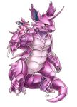  2015 endivinity nidoking nidoran no_humans orange_eyes pokemon_(creature) realistic signature standing traditional_media white_background 