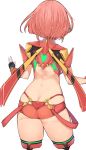  1girl armor ass back backboob backless_outfit boots breasts butt_crack commentary_request fingerless_gloves from_behind gloves highres pyra_(xenoblade) kei_(soundcross) medium_breasts redhead short_hair short_shorts shorts simple_background thigh-highs thigh_boots white_background xenoblade xenoblade_2 