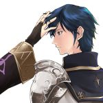  1boy blue_eyes blue_hair fire_emblem fire_emblem:_kakusei krom male_my_unit_(fire_emblem:_kakusei) my_unit_(fire_emblem:_kakusei) petting simple_background white_background 