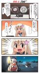  2girls 4koma :d black_hair black_sailor_collar blonde_hair blue_eyes blush_stickers comic commentary_request flower food hair_flower hair_ornament highres holding ido_(teketeke) kantai_collection long_hair mask mission:_impossible monkey_mask multiple_girls open_mouth parody pink_flower popsicle ro-500_(kantai_collection) ro-class_destroyer sailor_collar sailor_shirt saru_getchu shinkaisei-kan shirt sleeveless sleeveless_shirt smile so-class_submarine speech_bubble torch translation_request 