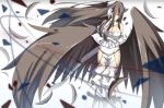  1girl albedo all-a black_hair black_wings breasts demon_girl demon_horns demon_wings dress gloves highres horns large_breasts long_hair overlord_(maruyama) smile solo very_long_hair white_dress white_gloves wings yellow_eyes 