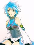  1girl absurdres aqua_(kingdom_hearts) bad_id bad_pixiv_id blue_eyes blue_hair breasts cleavage detached_sleeves gloves highres kingdom_hearts kingdom_hearts_birth_by_sleep medium_hair shorts solo thigh-highs 