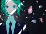  androgynous colored_eyelashes gem gem_uniform_(houseki_no_kuni) green_eyes green_hair highres houseki_no_kuni looking_at_viewer necktie phosphophyllite short_hair solo sparkle upper_body 