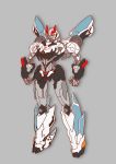  1boy 80s autobot blue_eyes full_body grey_background highres insignia jeulove-sma11-white no_humans oldschool prowl simple_background solo standing transformers 